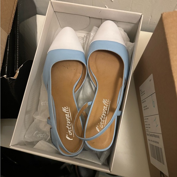 L’Intervalle Robin’s Egg Blue & White Leather Slingback Shoes size 38 - Picture 7 of 7